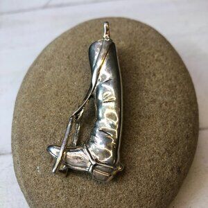 Equestrian Boot in Stirrup Pendant/Brooch/Pin, Sterling Silver, Adult or Child
